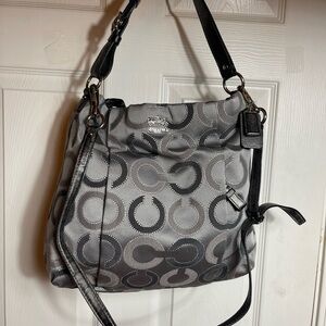 Coach Madison Dotted Op Art outline shoulder bag / crossbody bag in grey sateen